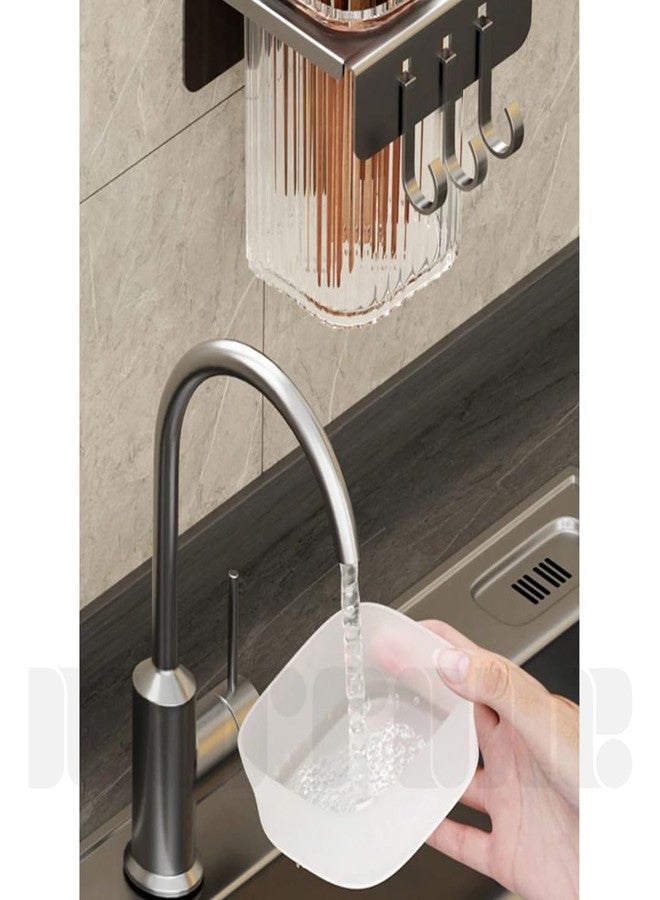 Marrone Plastic Wall Mounted Kitchen Organizer Cutlery Holder Multipurpose Chopsticks drainer Rack Spoon Stand Utensil Shelf for Kitchen with Drip Tray (3 Container) - Image 3